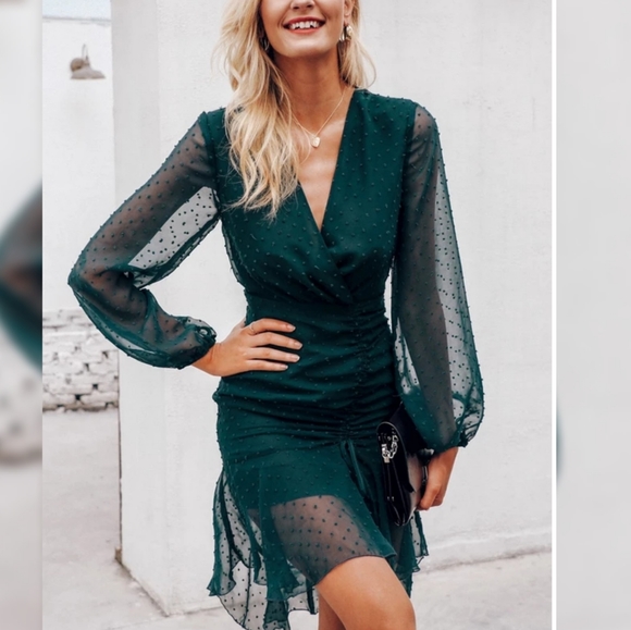 Dresses & Skirts - Ruffles Green Dress Long Sleeve Green S